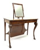 Early 19th century mahogany dressing table, rectangular cross banded top with lift up swing mirror b