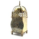 17th century design brass lantern clock, embellished with pierced and incised decoration, eight day