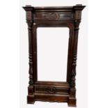 French stained walnut armoire wardrobe, frieze with leaf carved applied roundel over bevelled mirror