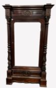 French stained walnut armoire wardrobe, frieze with leaf carved applied roundel over bevelled mirror