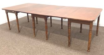 Georgian mahogany dining table, double drop leaf to centre with gate leg action and two 'D' ends, ra