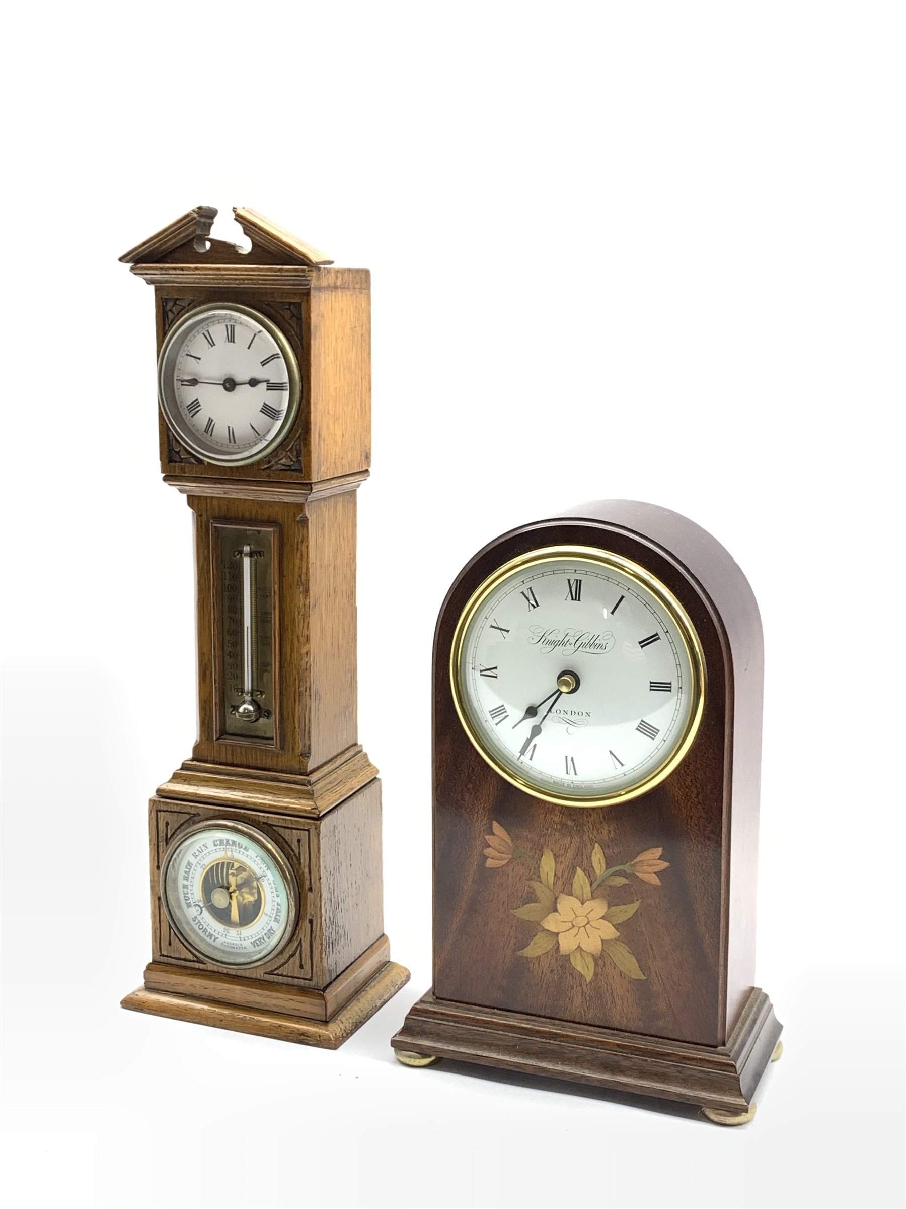 Early 20th century miniature oak longcase clock, with 30 hour mechanical movement over thermometer a - Image 2 of 4