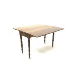 19th century mahogany Pembroke style drop leaf dining table with single drawer on turned supports W1