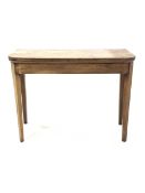 Regency mahogany tea table with fold over top on square tapering supports W102cm