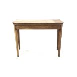 Regency mahogany tea table with fold over top on square tapering supports W102cm