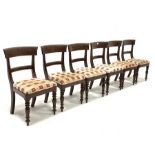 Set six Victorian plum pudding mahogany rail back dining chairs, with drop in upholstered seat pads