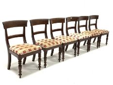 Set six Victorian plum pudding mahogany rail back dining chairs, with drop in upholstered seat pads