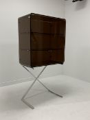 Mid 20th century two door cabinet, the top section from line bent brown frosted lucite with two shel
