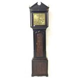 Late 18th/Early 19th century carved oak longcase clock, the brass dial with gilt metal spandrels, in