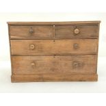 20th century pine chest fitted with two short and two long drawers, raised on plinth base, W119cm, H