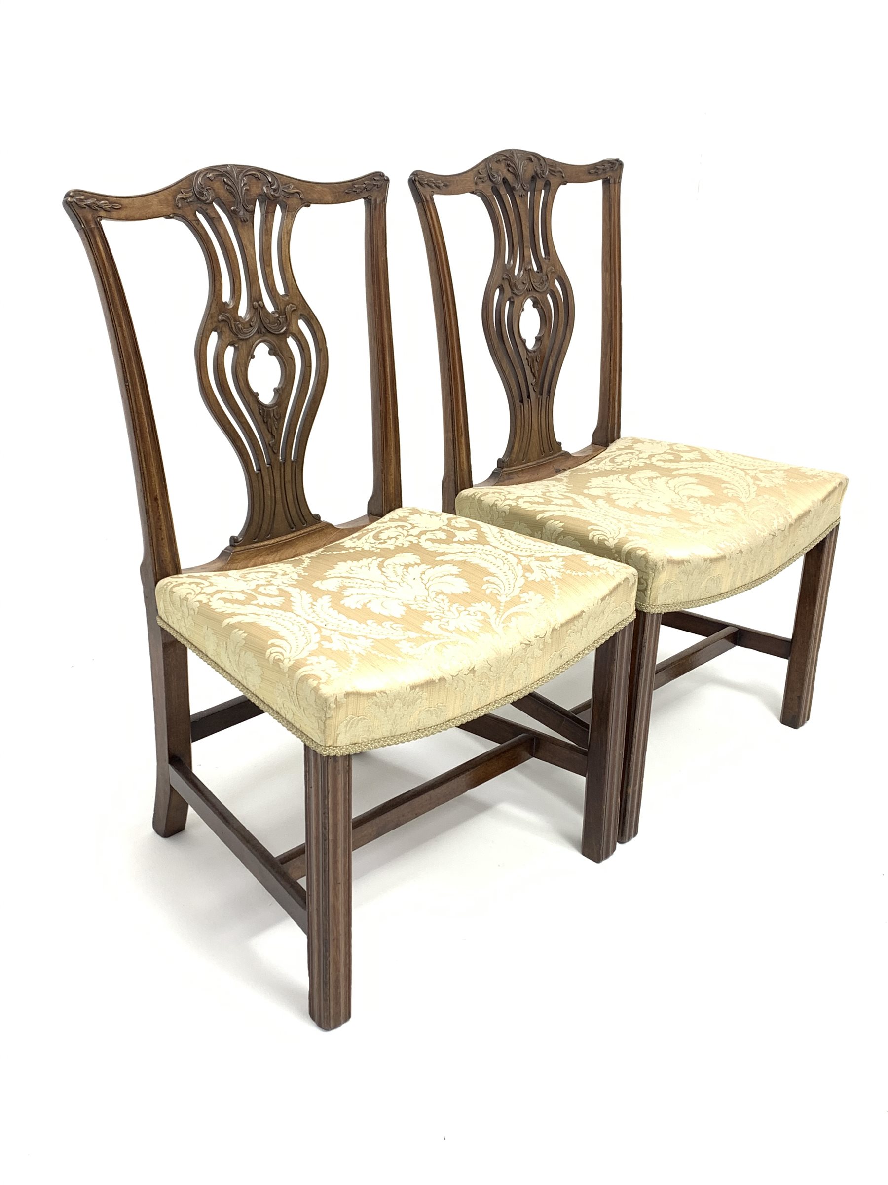 Pair early 19th century Chippendale style chairs, serpentine cresting rail relief carved with scroll - Image 2 of 4