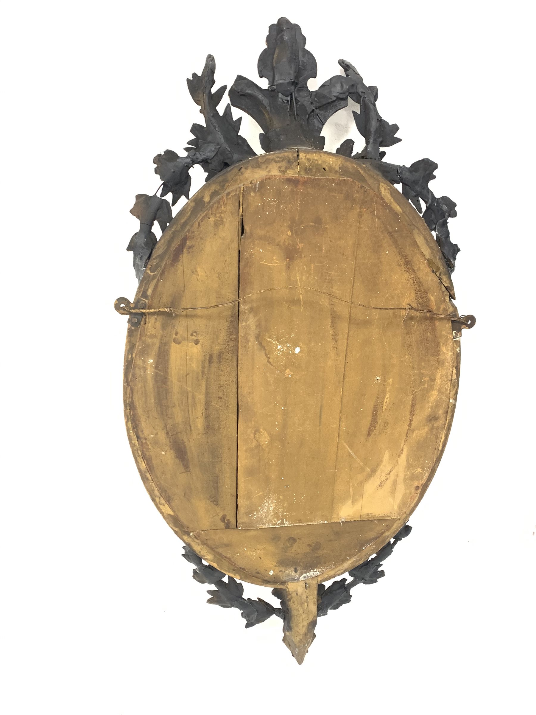 Late 19th century giltwood and gesso oval wall mirror, with bevelled plate enclosed by floral moulde - Image 2 of 2