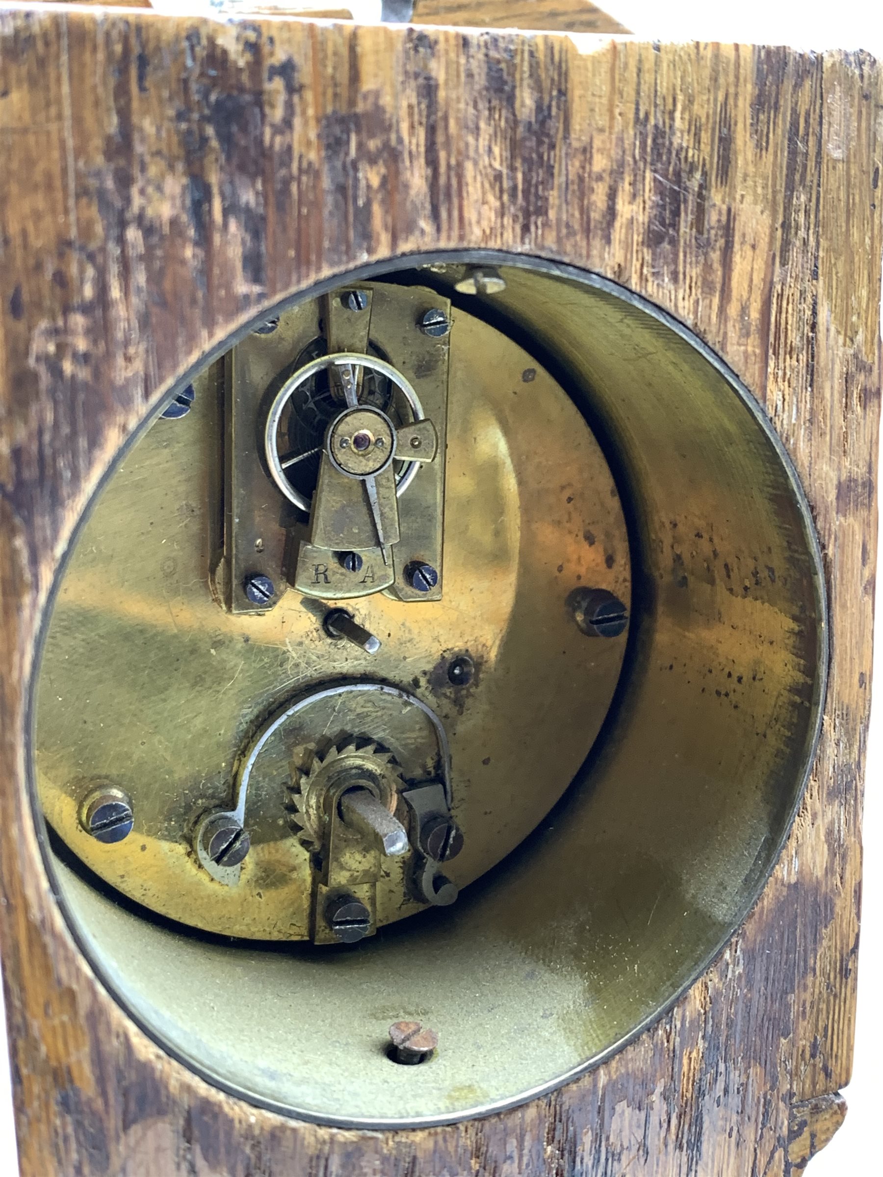 Early 20th century miniature oak longcase clock, with 30 hour mechanical movement over thermometer a - Image 3 of 4