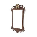 Small late 19th century mahogany Chippendale style fretwork mirror, moulded slip, 63cm x 36cm