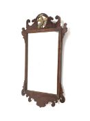 Small late 19th century mahogany Chippendale style fretwork mirror, moulded slip, 63cm x 36cm