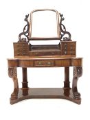 Victorian mahogany duchess dressing table with arched swing mirror over trinket drawers. Serpentine