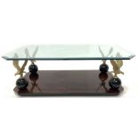 'Hollywood Regency' retro brass eagle Vintage coffee table, with bevelled plate glass top raised on