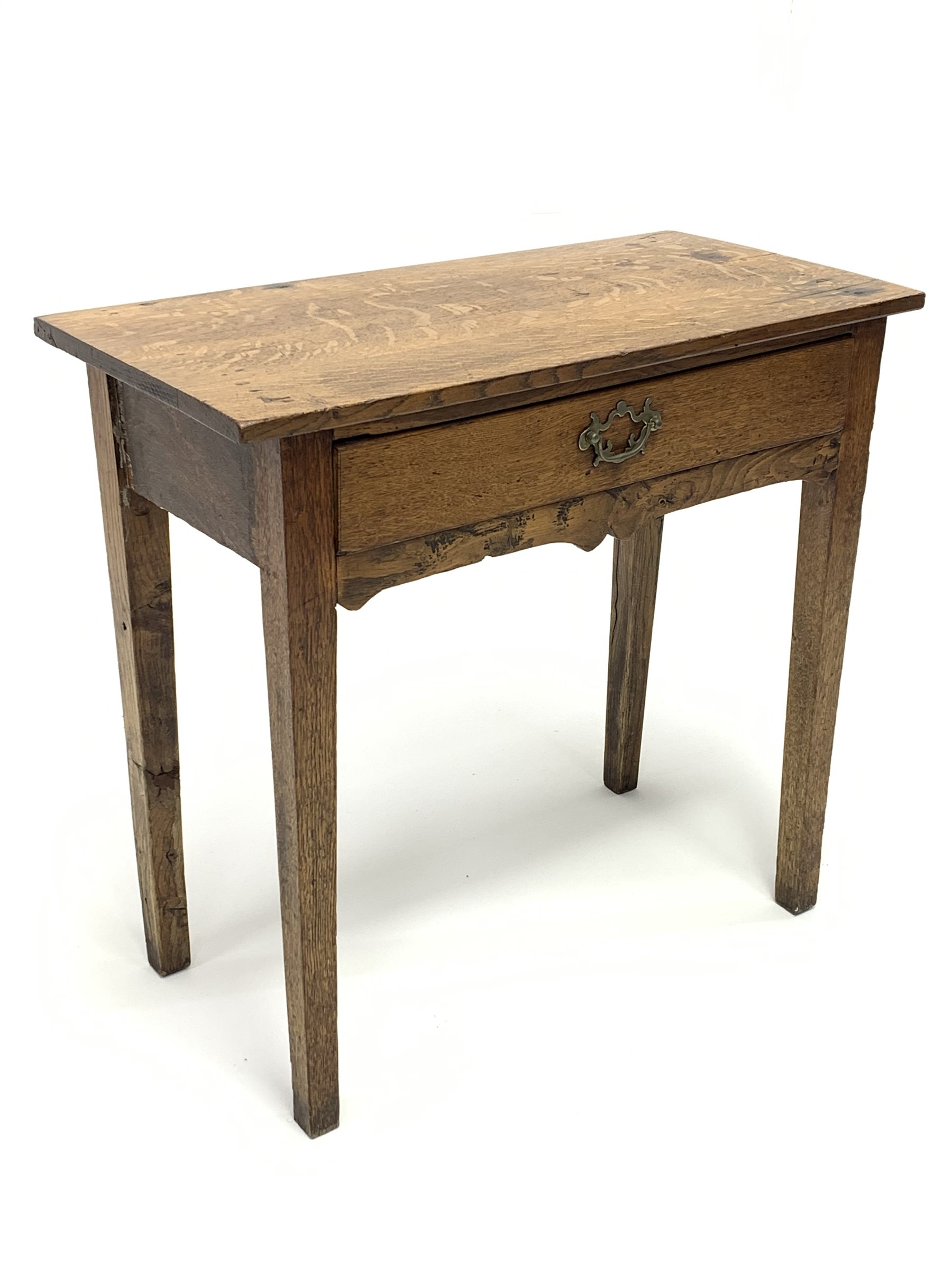 18th century oak side table, rectangular top over single drawer and shaped apron, square supports, W