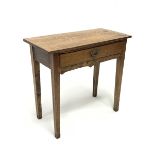 18th century oak side table, rectangular top over single drawer and shaped apron, square supports, W