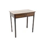 George III mahogany side table, rectangular top over single drawer with scratch mould, on square sup