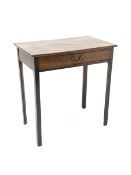 George III mahogany side table, rectangular top over single drawer with scratch mould, on square sup