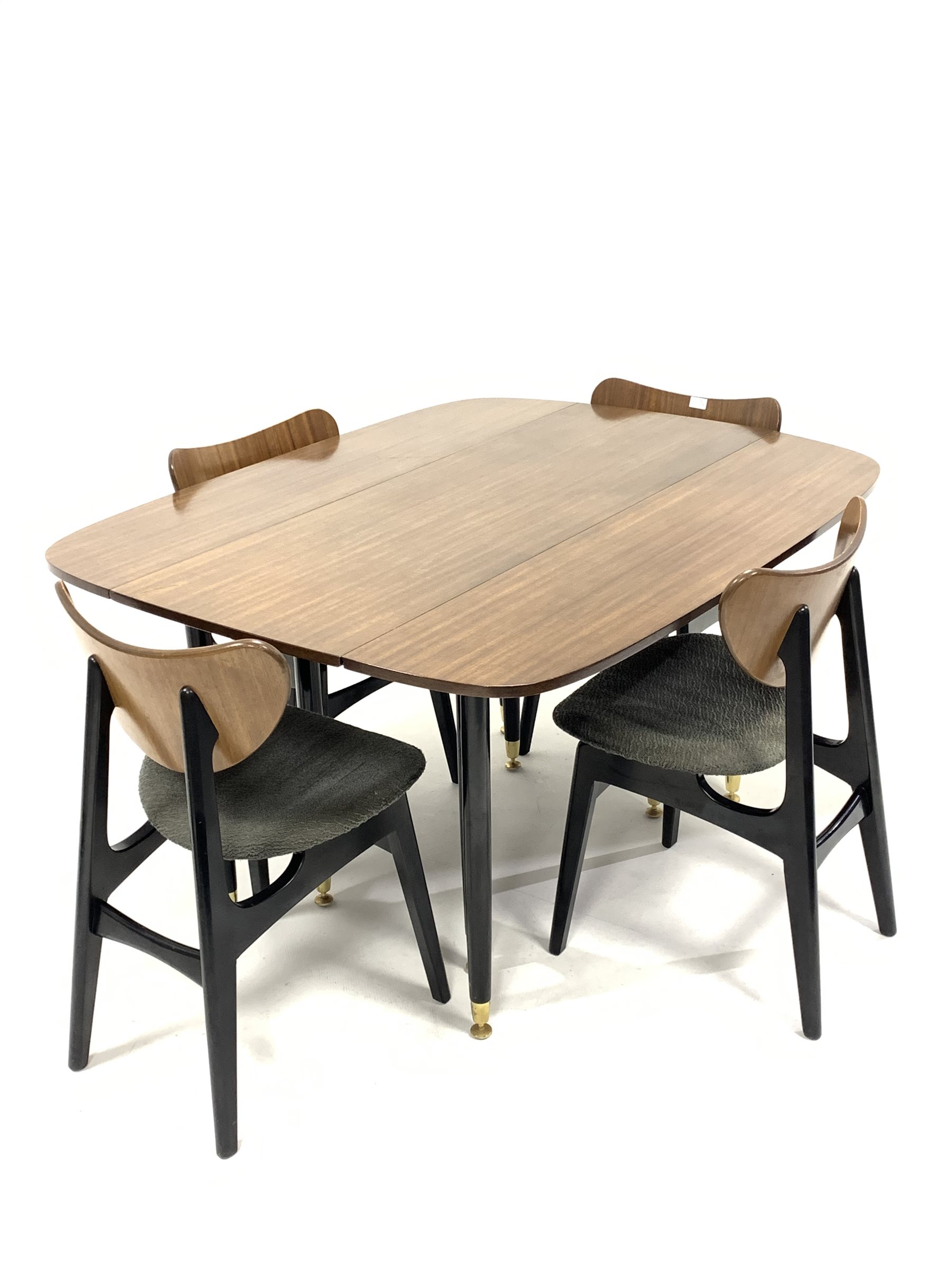 G-Plan - 'Librenza' drop leaf dining table, with gateleg action and ebonised supports, (106cm x 134c