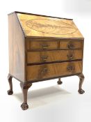 Antique design mahogany bureau, fall front revealing fitted interior over two short and two long dra