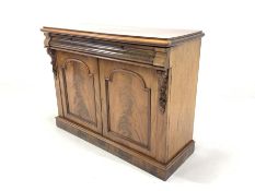 Victorian figured mahogany chiffonier sideboard, fitted with two drawers and two cupboards, enclosed