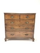 George III mahogany chest of three long and two short graduated drawers, raised on ogee bracket supp