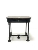 Industrial style metal and hardwood top lamp table with drawer, 62cm x 47cm, H67cm