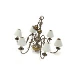 Contemporary brushed metal six branch chandelier, W77cm