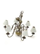 Contemporary brushed metal six branch chandelier, W77cm