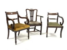 Regency mahogany 'Trafalgar' elbow chair on sabre supports, another on turned supports and a Georgia