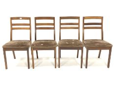 Set four Mid 20th century Nathan teak dining chairs, with bar backs, upholstered seats, raised on sq