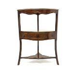 George III mahogany bow front corner washstand, three false drawers, W62cm, H84cm