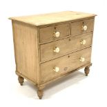 Victorian stripped pine chest of two short and two long graduated drawers, replaced ceramic pull han