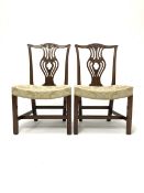 Pair early 19th century Chippendale style chairs, serpentine cresting rail relief carved with scroll
