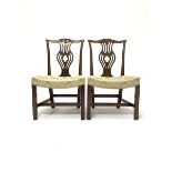 Pair early 19th century Chippendale style chairs, serpentine cresting rail relief carved with scroll