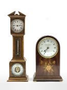 Early 20th century miniature oak longcase clock, with 30 hour mechanical movement over thermometer a
