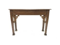 Late 19th century oak centre table, with moulded top raised on square tapered supports with splayed