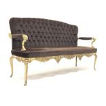 Italian 'Hollywood Regency' cast brass three salon settee, seat and back upholstered in buttoned br