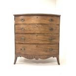 Early 19th century mahogany bow fronted chest of four long drawers on shaped apron and splay support
