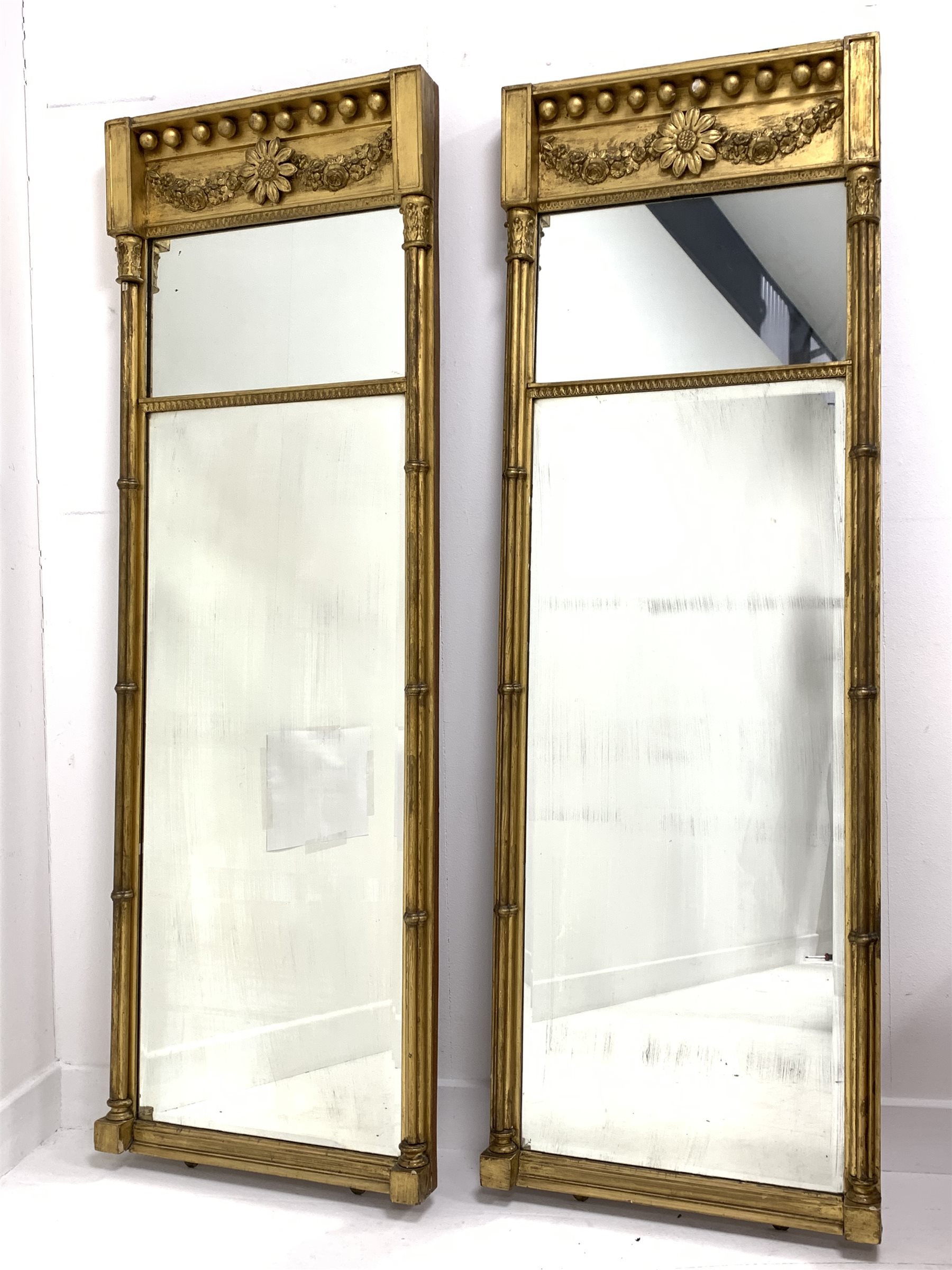 Pair Regency gilt wood and gesso pier glass mirrors, the globular frieze decorated with central flow - Image 4 of 4