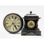 Late 19th century American mantel clock, simulated marble sarcophagus top, pilasters and base, eight