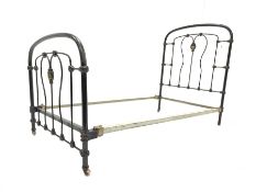 Victorian cast iron single 3'1" bed frame, raised on castors,