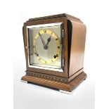 Earl 20th century Art Deco period walnut cased presentation clock, silvered dial with Roman numeral