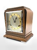 Earl 20th century Art Deco period walnut cased presentation clock, silvered dial with Roman numeral