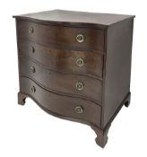 Hepplewhite period serpentine mahogany chest, figured top with banding, four long drawers with origi