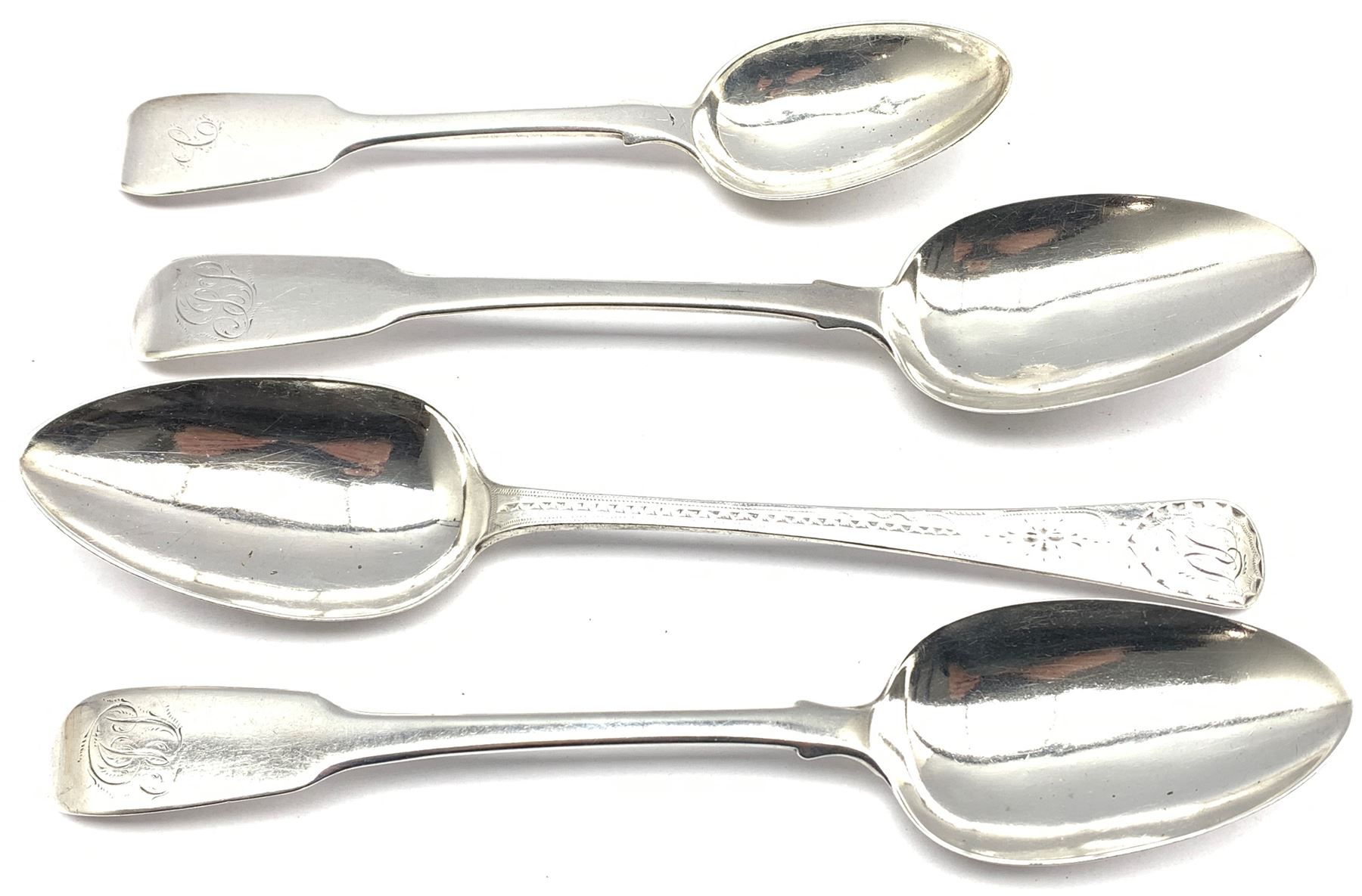 Pair of George IV silver fiddle pattern table spoons London 1820