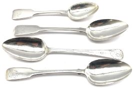 Pair of George IV silver fiddle pattern table spoons London 1820